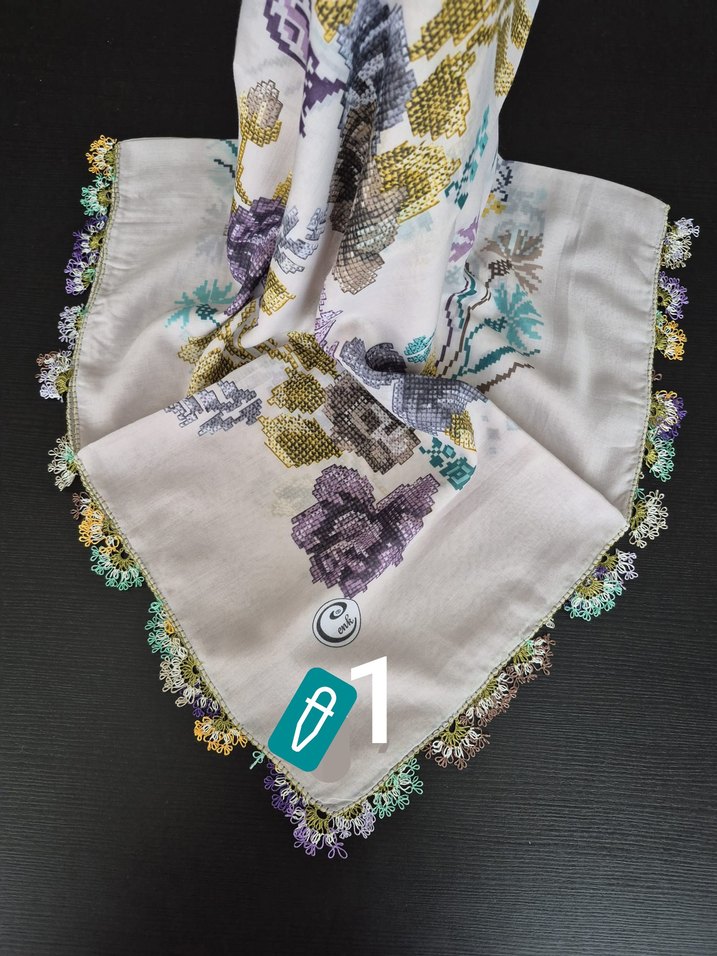 Renkli Kelebek Desenli oyalı tülbent - Görsel 5