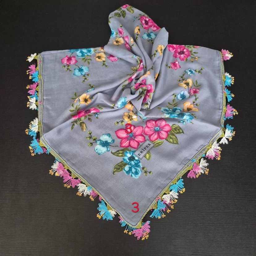 Renkli Kelebek Desenli oyalı tülbent - Görsel 3