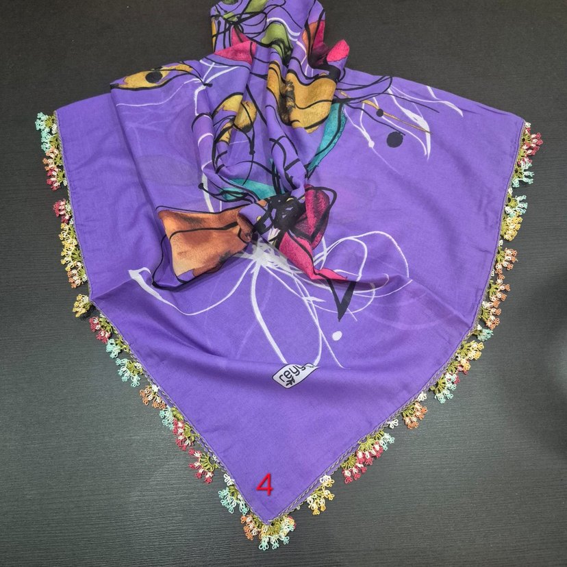 Renkli Kelebek Desenli oyalı tülbent - Görsel 2