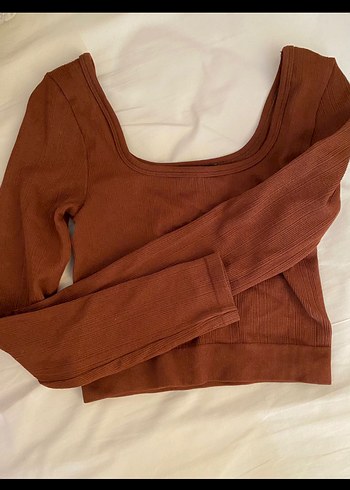 Kahverengi Kadın Süet Crop Top - Görsel 2