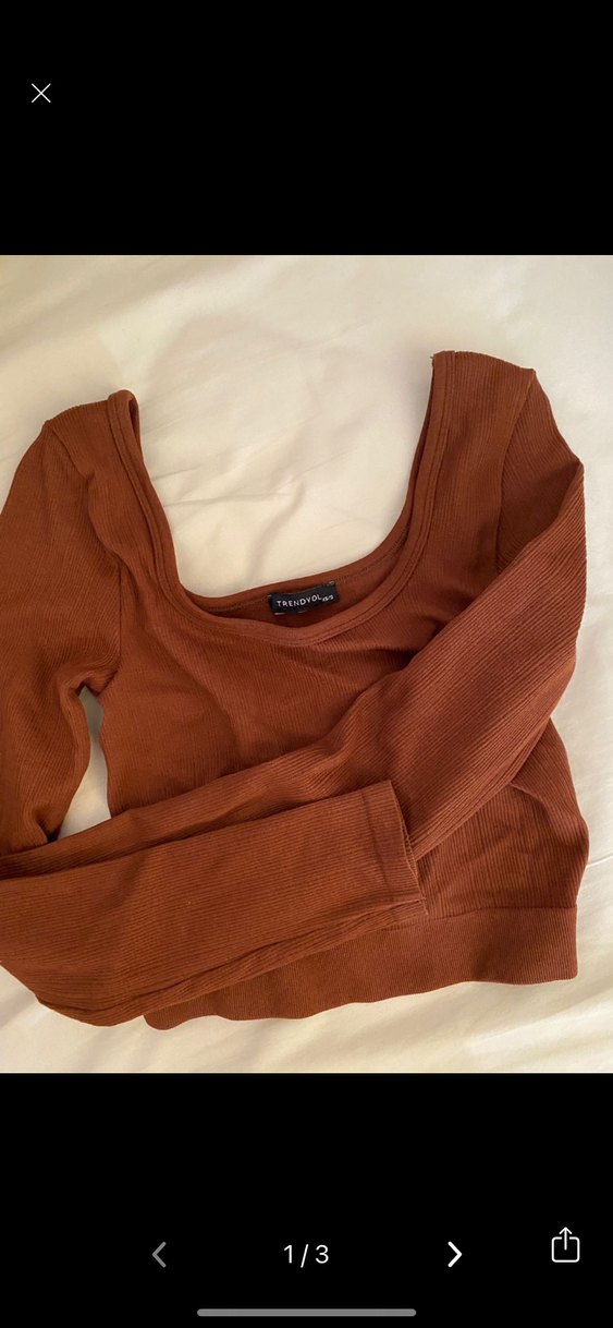 Kahverengi Kadın Süet Crop Top - Görsel 3