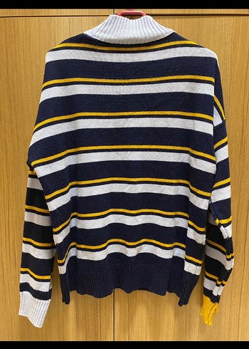 Boğazlı Çizgili Kadın Triko Kazak - Görsel 2