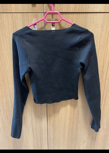 Siyah V Yakalı Örme Kadın Bluz - Görsel 2