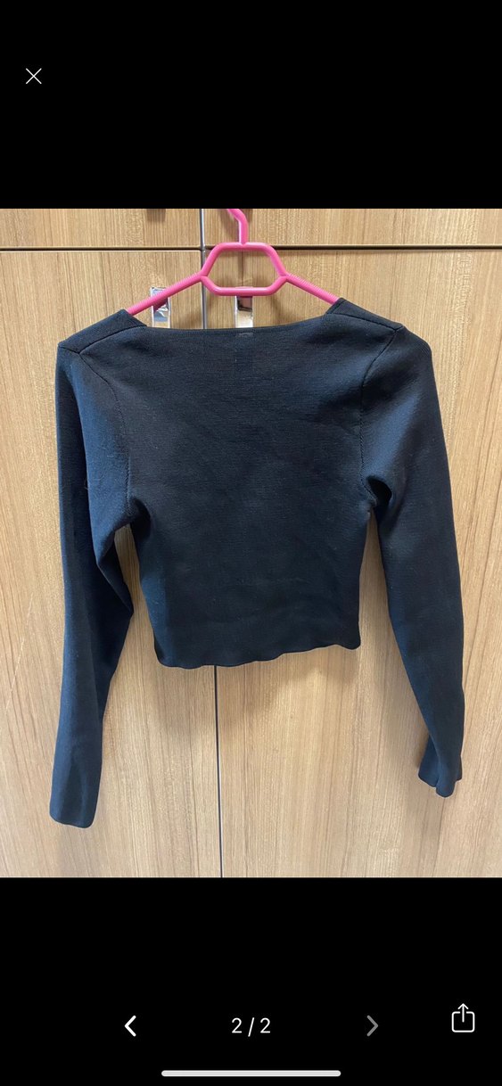 Siyah V Yakalı Örme Kadın Bluz - Görsel 2