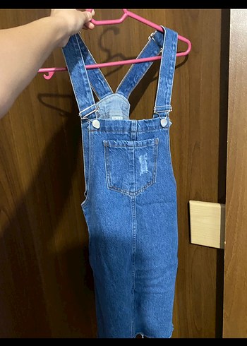 Kadın Mavi Denim Midi Salopet Elbise - Görsel 3