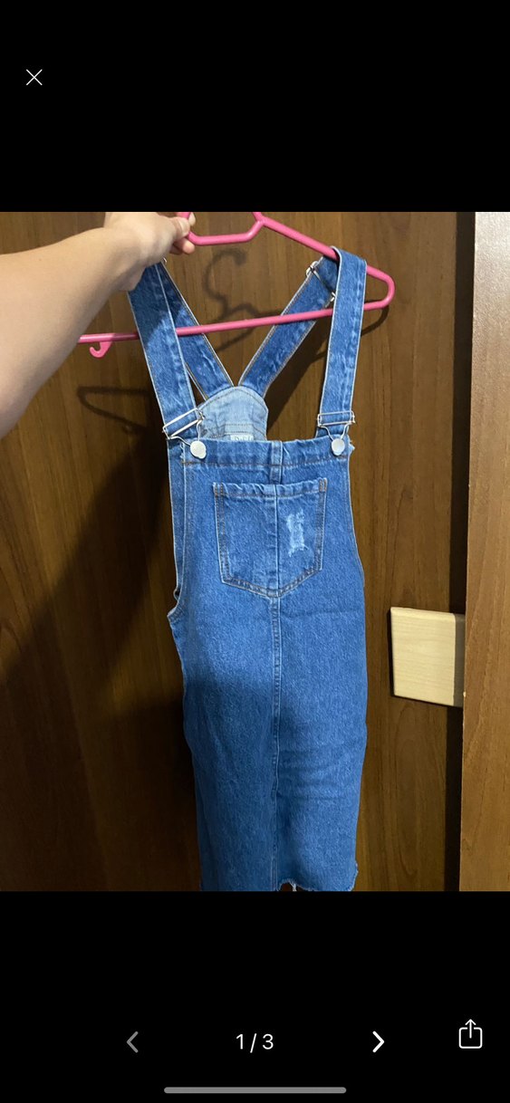 Kadın Mavi Denim Midi Salopet Elbise - Görsel 3