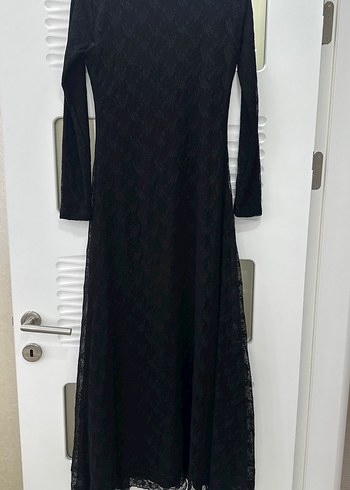 Diğer Siyah Uzun Dantel Detaylı Gotik Elbise