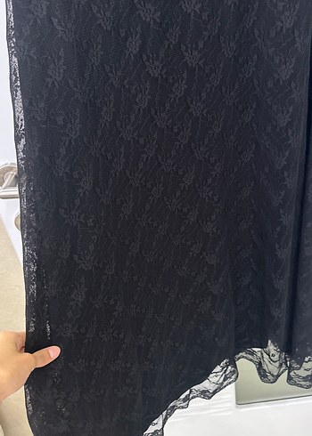 36 Beden Siyah Uzun Dantel Detaylı Gotik Elbise