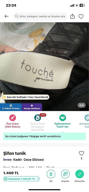 Touche şifon takım standart