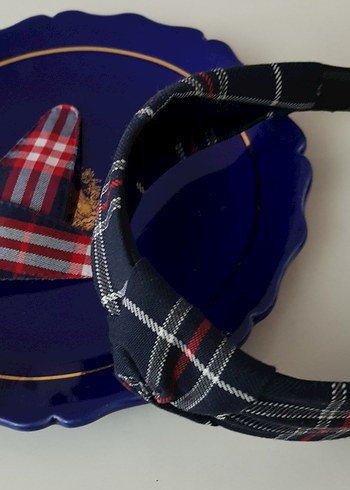 lacivert ekose saç aksesuar seti - Görsel 2