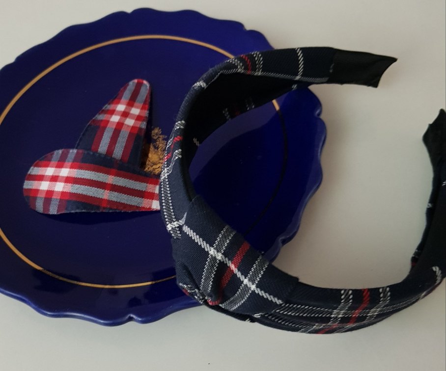 lacivert ekose saç aksesuar seti - Görsel 2