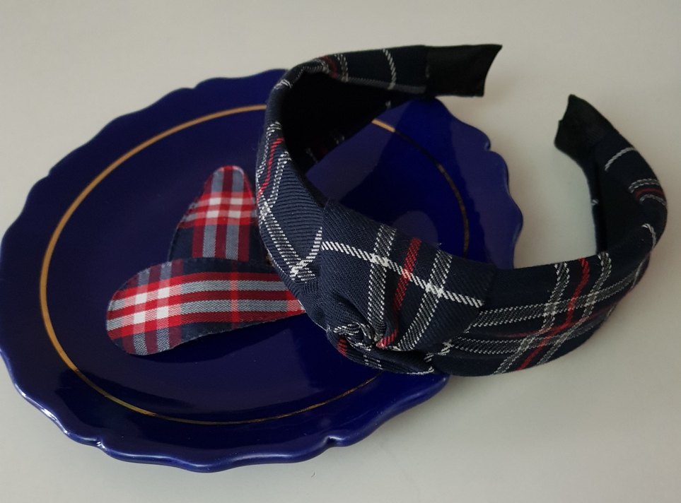 lacivert ekose saç aksesuar seti - Görsel 3