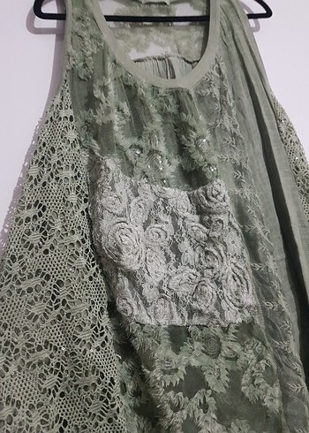 İTALYAN butik ürünü, çağla yeşili keten fantezi elbise - Görsel 5