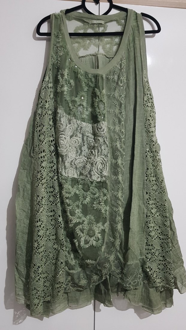 İTALYAN butik ürünü, çağla yeşili keten fantezi elbise - Görsel 2