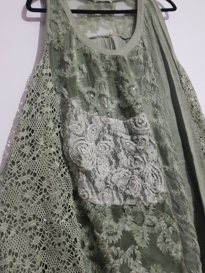 İTALYAN butik ürünü, çağla yeşili keten fantezi elbise - Görsel 5