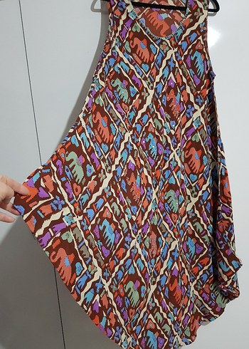 renkli desenli hint işi kolsuz elbise - Görsel 3