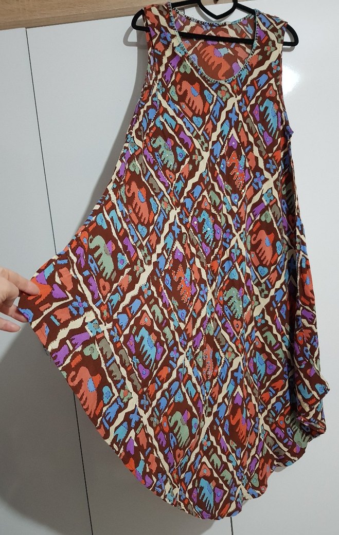 renkli desenli hint işi kolsuz elbise - Görsel 3