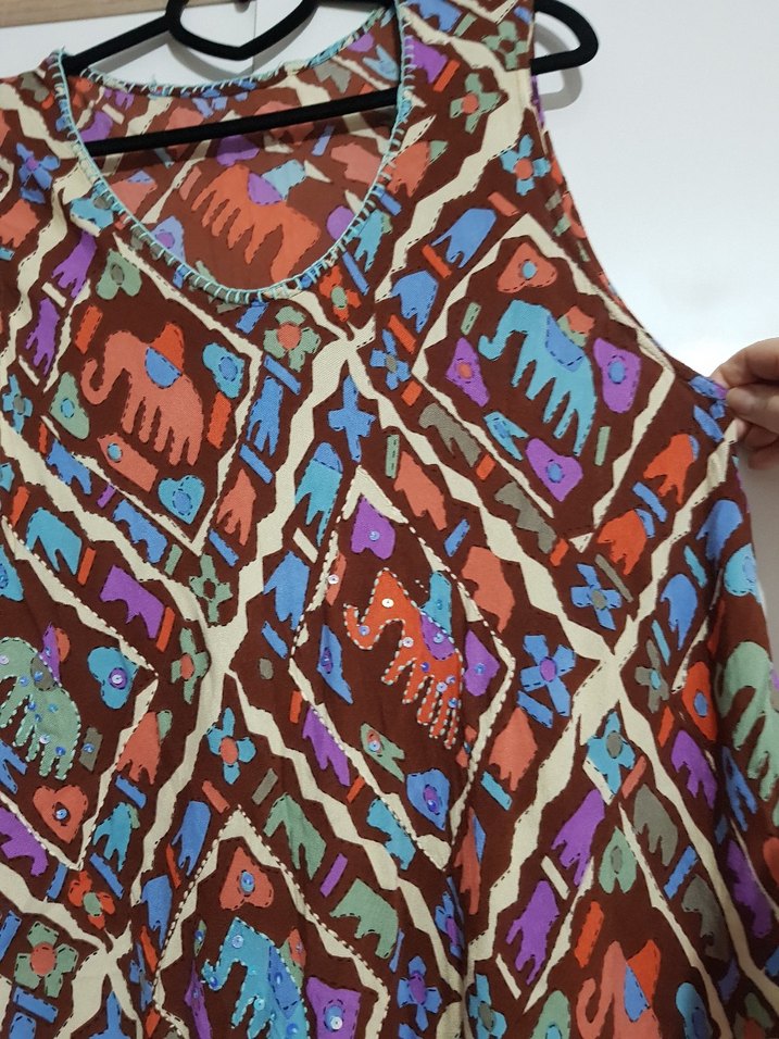 renkli desenli hint işi kolsuz elbise - Görsel 2