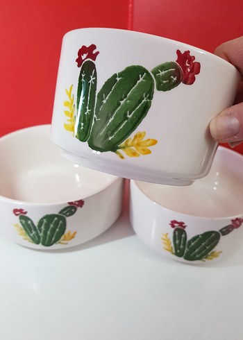 BENANTE kaktüs desenli, 3 boy seramik kase - Görsel 3