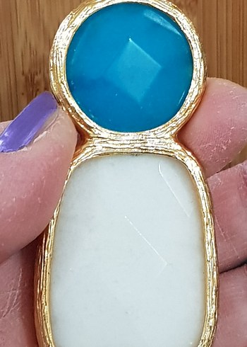 turkuaz ve beyaz aykırı formda kolye ucu - Görsel 4