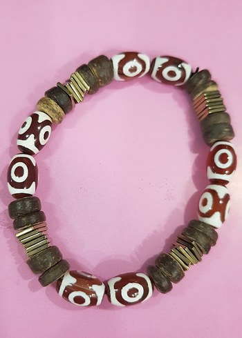 tek sıra, ahşap boncuklu, bohem bileklik - Görsel 2