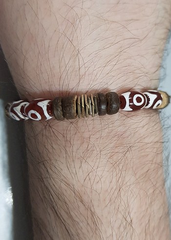 tek sıra, ahşap boncuklu, bohem bileklik - Görsel 3