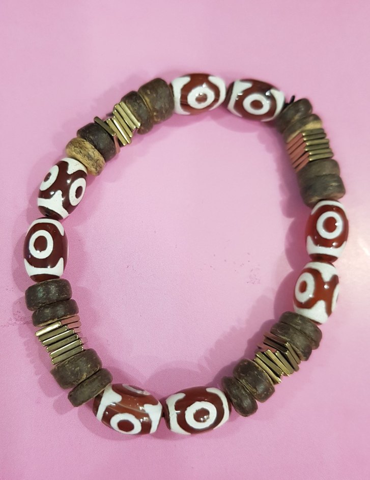 tek sıra, ahşap boncuklu, bohem bileklik - Görsel 2