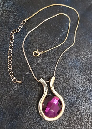 iri mor kristal uçlu çelik kadın kolye - Görsel 5