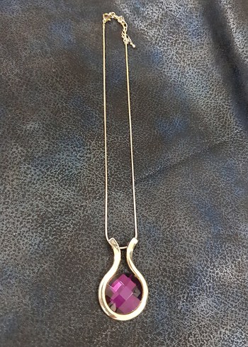 iri mor kristal uçlu çelik kadın kolye - Görsel 4