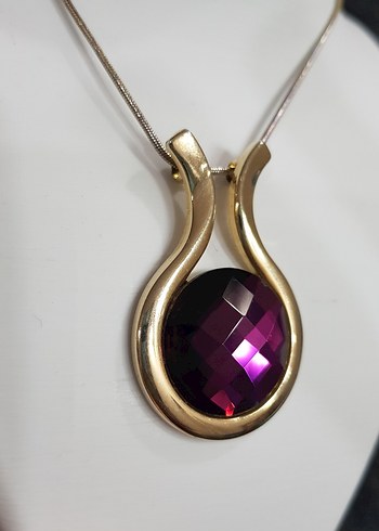 iri mor kristal uçlu çelik kadın kolye - Görsel 2