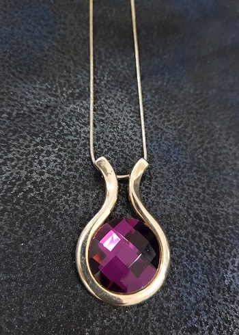 iri mor kristal uçlu çelik kadın kolye - Görsel 3