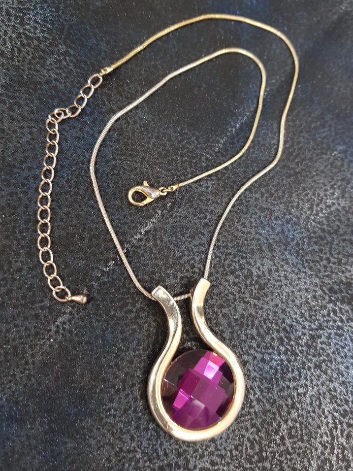 iri mor kristal uçlu çelik kadın kolye - Görsel 5