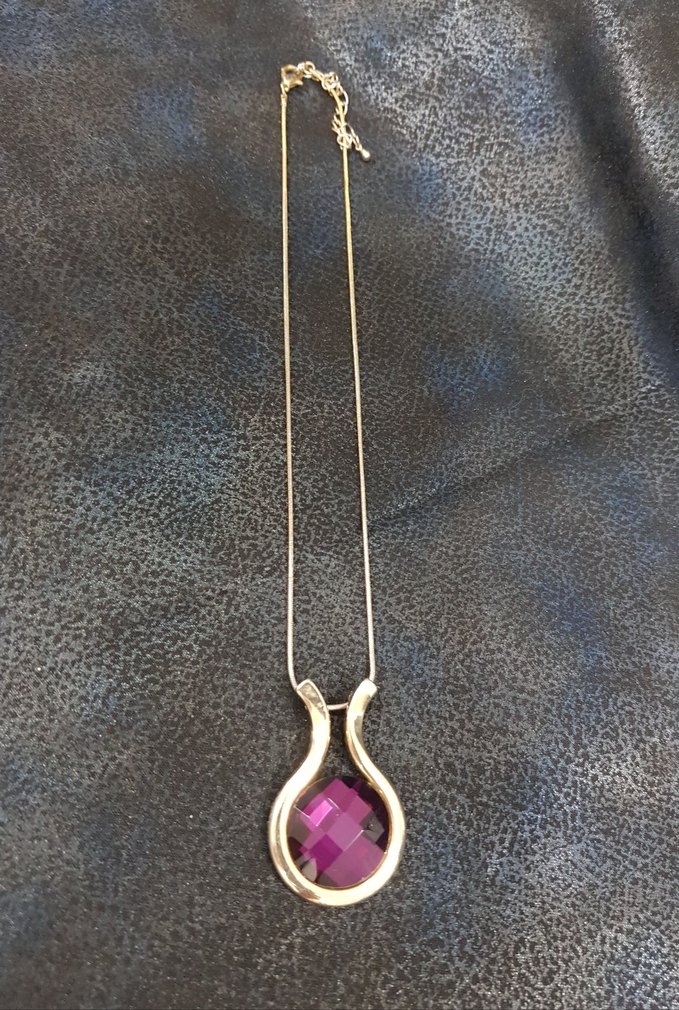 iri mor kristal uçlu çelik kadın kolye - Görsel 4