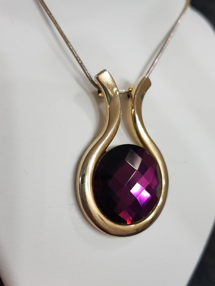 iri mor kristal uçlu çelik kadın kolye - Görsel 2