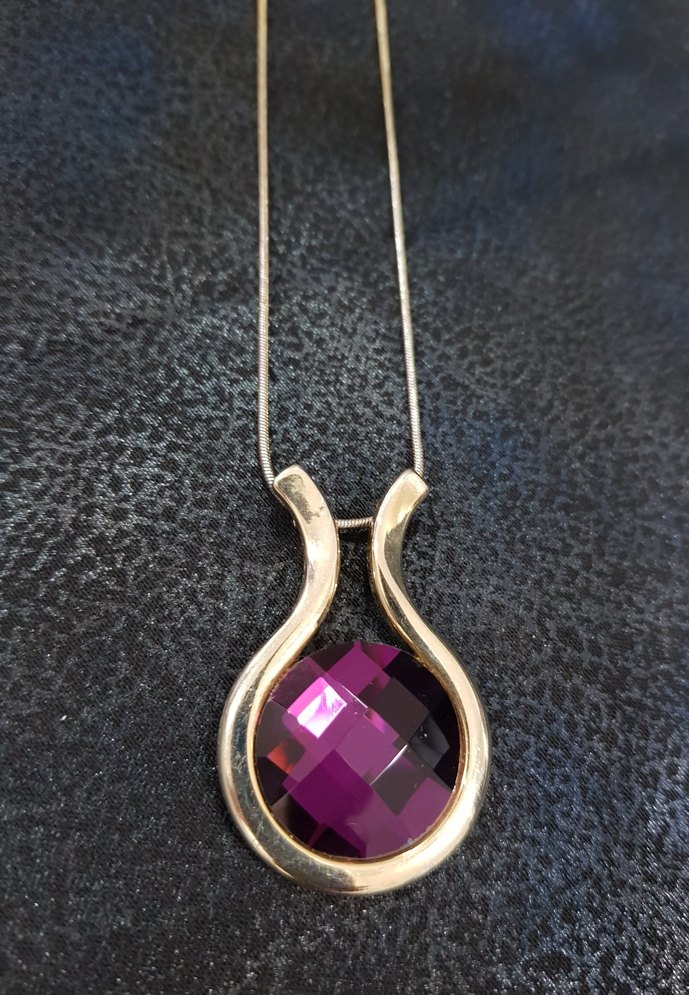 iri mor kristal uçlu çelik kadın kolye - Görsel 3