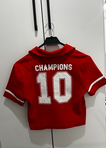 Kısa Kollu Kırmızı Baskılı Crop Tişört - Görsel 4