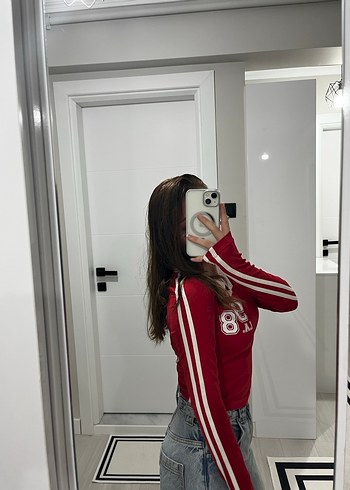 Kırmızı Yüksek Yakalı Uzun Kollu bluz - Görsel 3