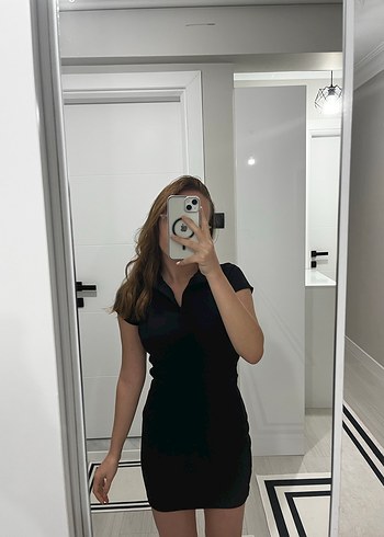 Siyah Mini Kollu Midi Elbise - Görsel 3