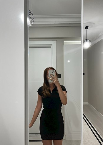 Siyah Mini Kollu Midi Elbise - Görsel 2