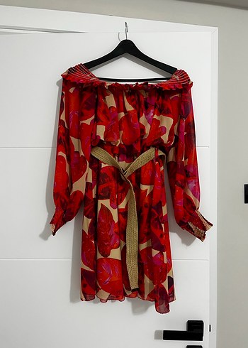 Kırmızı Transparan Bohem Mini Elbise - Görsel 3