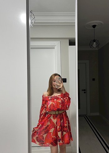 Kırmızı Transparan Bohem Mini Elbise - Görsel 2