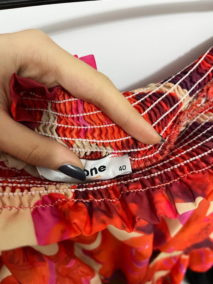 Kırmızı Transparan Bohem Mini Elbise - Görsel 4