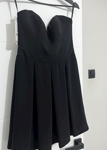 Siyah Straplez Midi Gotik Elbise - Görsel 2