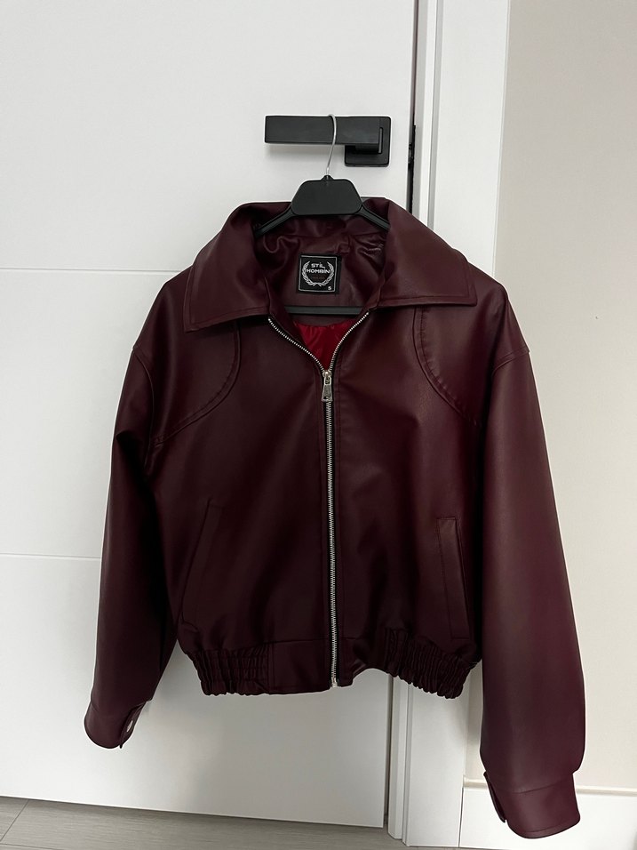 Bordo Kadın Deri Ceket Fermuarlı - Görsel 2
