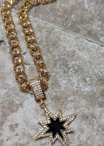 kuzey yıldızı Zincir Detaylı Altın Kadın Kolye - Görsel 4