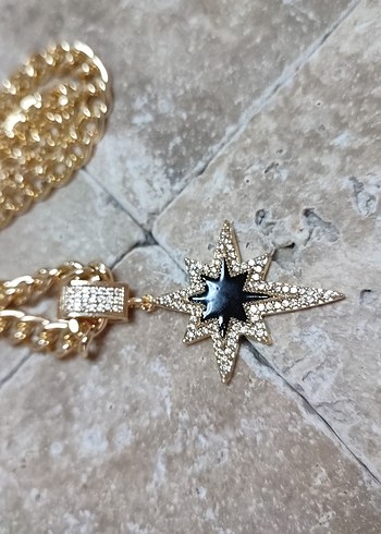 kuzey yıldızı Zincir Detaylı Altın Kadın Kolye - Görsel 3