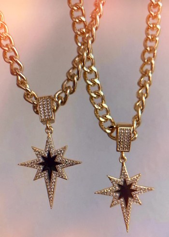 kuzey yıldızı Zincir Detaylı Altın Kadın Kolye - Görsel 2