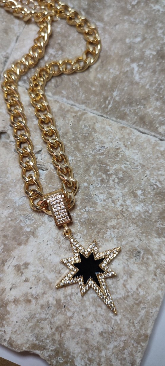 kuzey yıldızı Zincir Detaylı Altın Kadın Kolye - Görsel 4