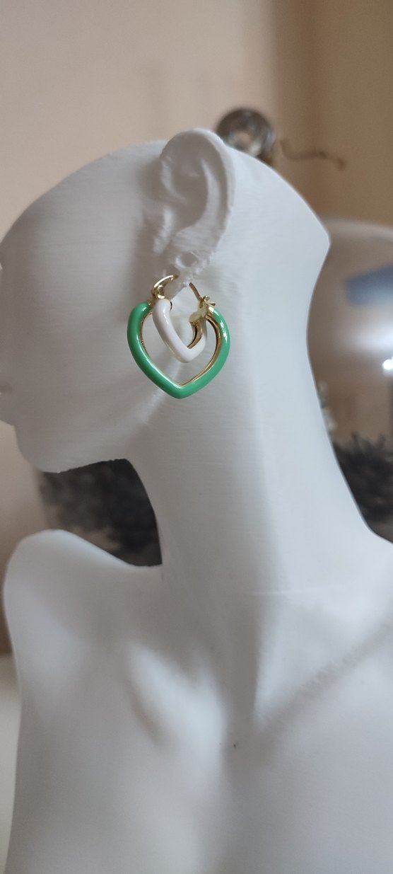 Yeşil Mini Zincir Detaylı Minimalist Küpe - Görsel 2