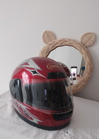 Kırmızı Parlak Biker Motosiklet Kaskı - Görsel 5
